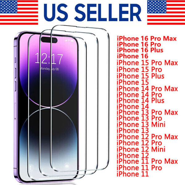 Tempered Glass Screen Protector Full Cover For iPhone 16 15 14 13 12 11 Pro lot