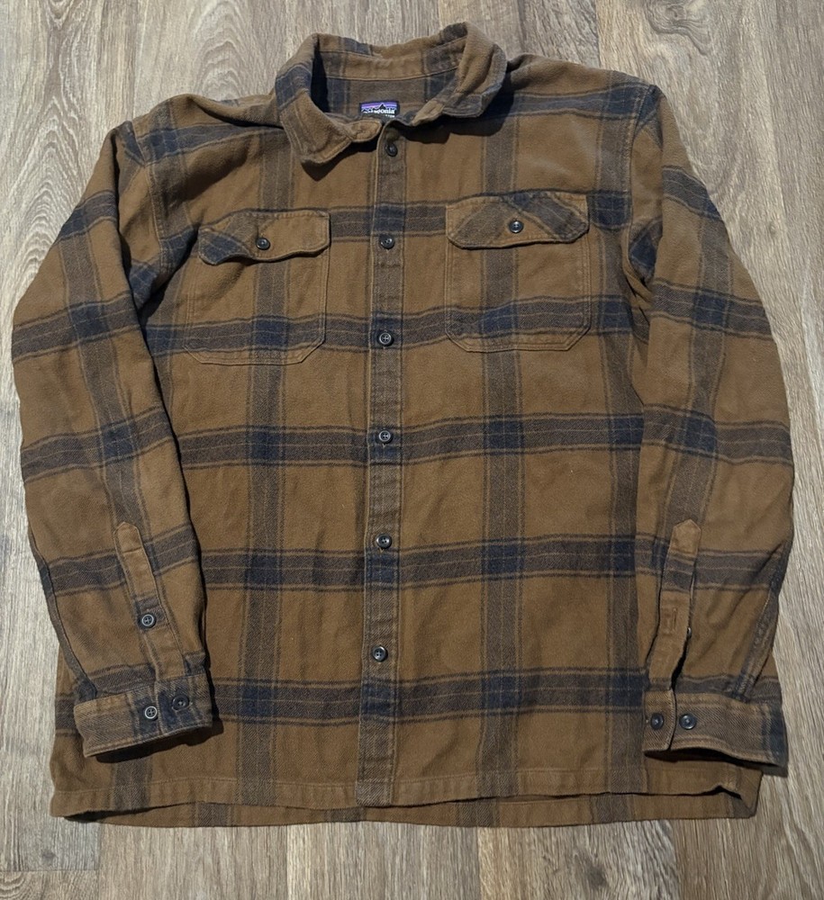 Men’s Patagonia Cotton Brown Plaid Flannel Long Sleeve Shirt-Size XL