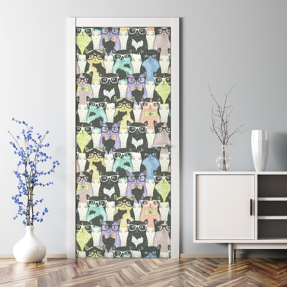 Colourful Cats Bubble Free Alternative Colored Illustration Wallpaper Door Decal
