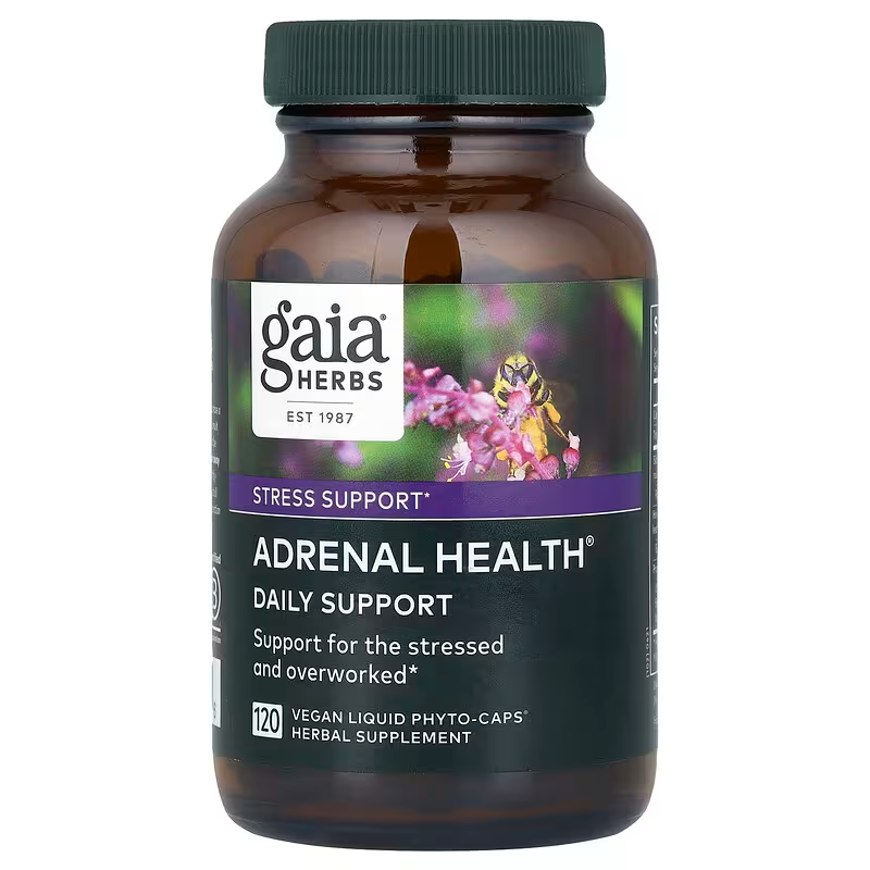 Gaia Herbs Adrenal Health Daily Support Capsules 120 Count for Stress Relief  
