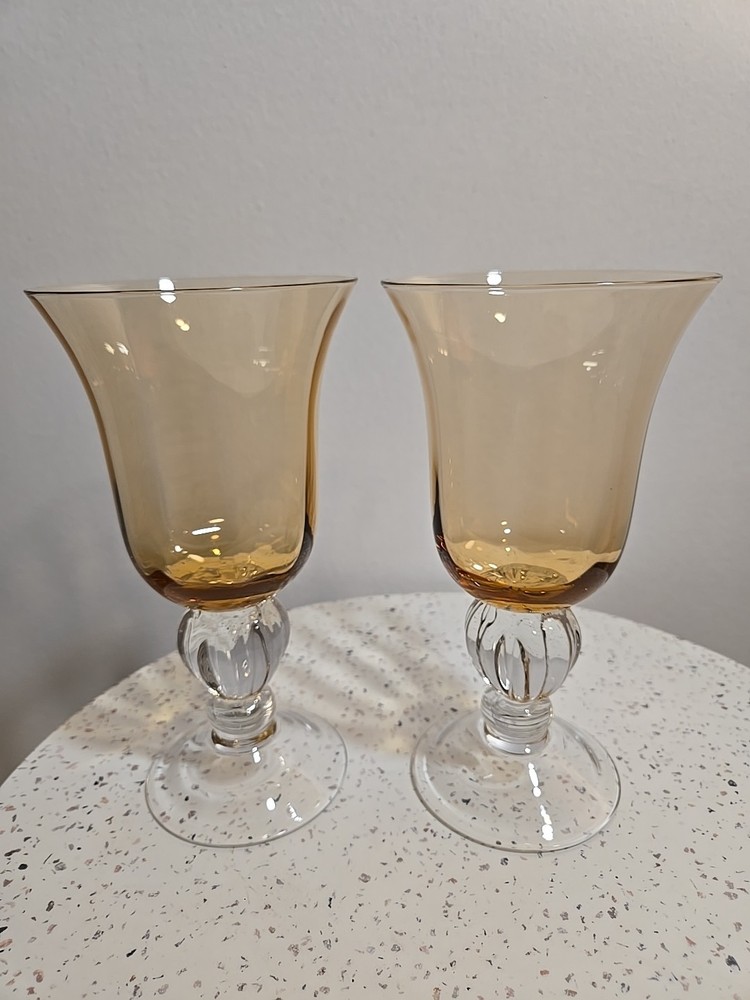 Vintage Lenox Crystal Corole Siene Amber Goblet Set Of Two 7 1/4