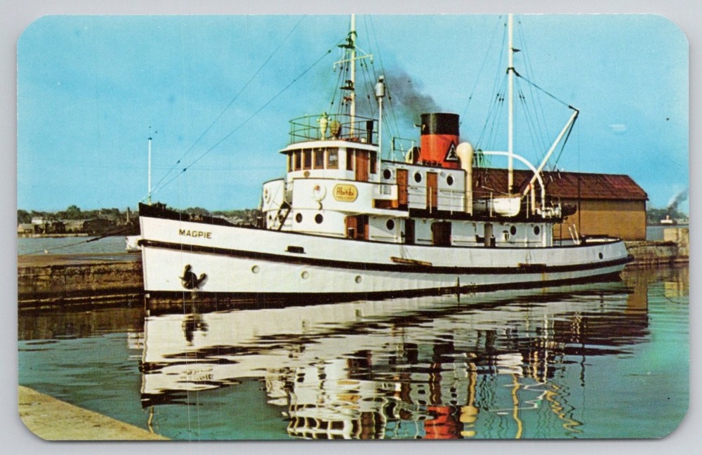 Vintage Tugboat Magpie Sault Ste Marie Lake Superior Abitibi Mill Postcard