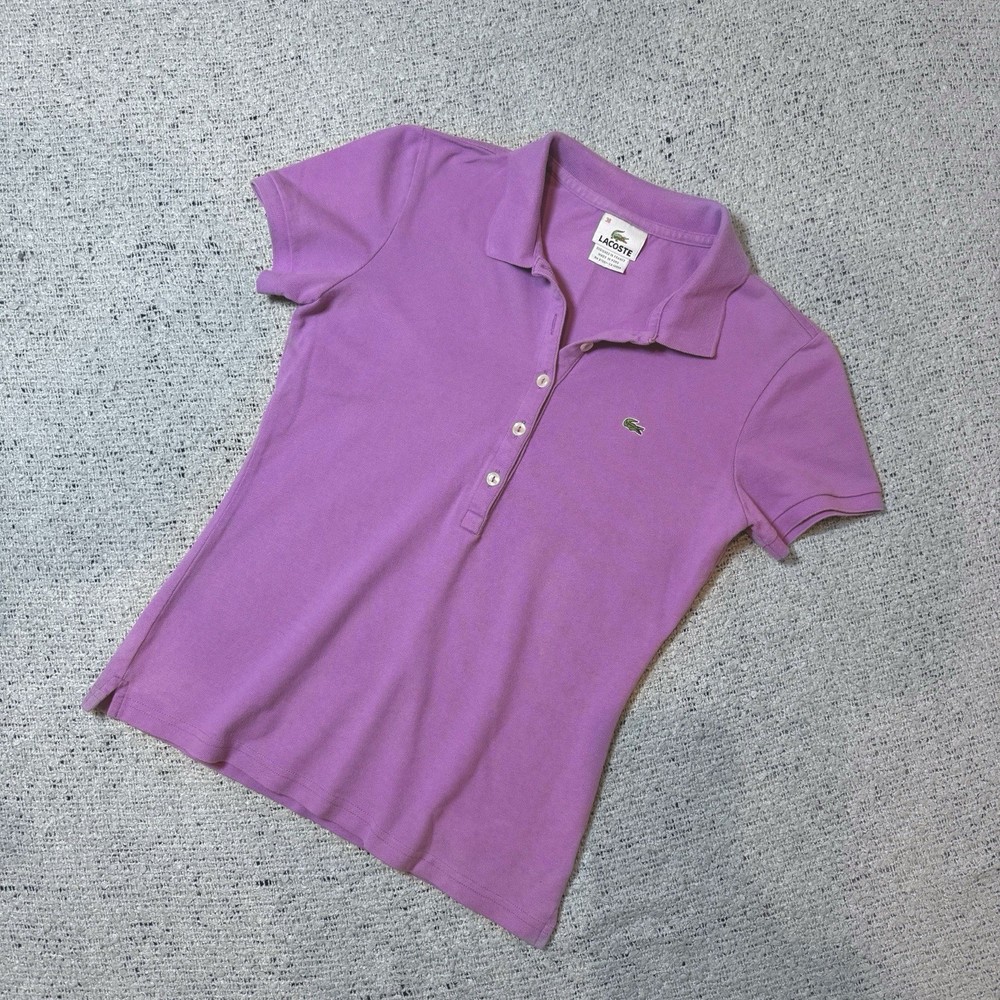 Lacoste Purple Polo Shirt Women’s Size 38 US 4/6 Cotton Stretch