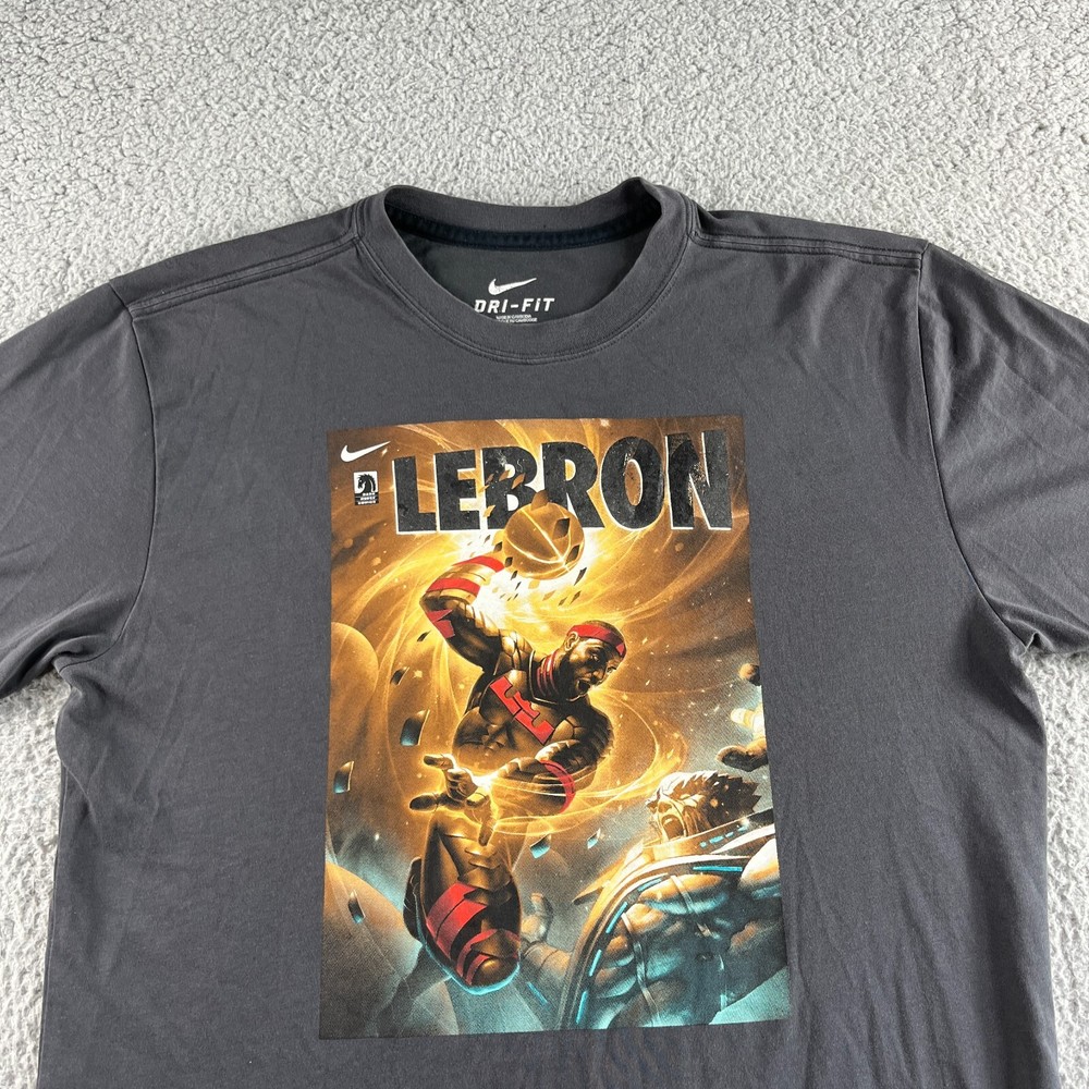 NEW Nike Lebron James T Shirt Mens Medium Gray Graphic Tee Basketball Dri-Fit