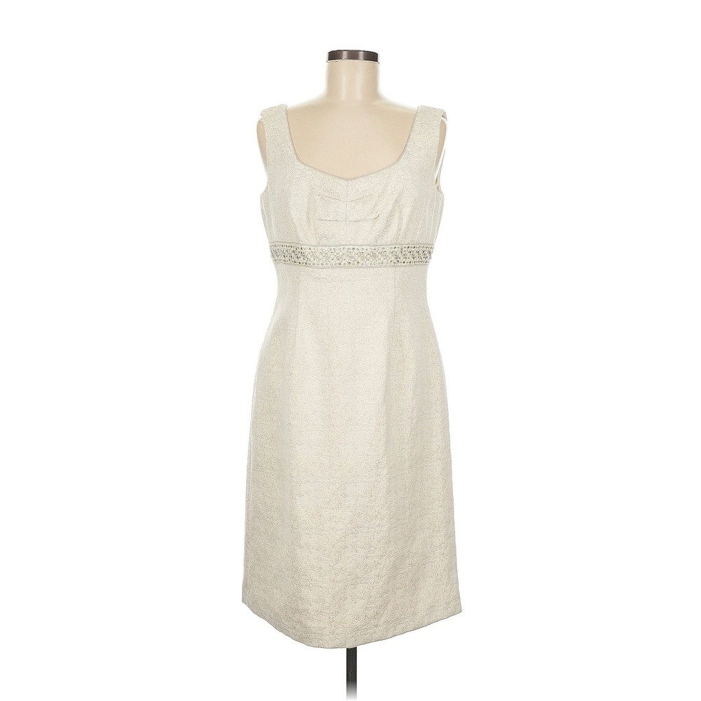 NWT Tahari by Arthur Levine Ivory White and Gold Shift Dress Size 12
