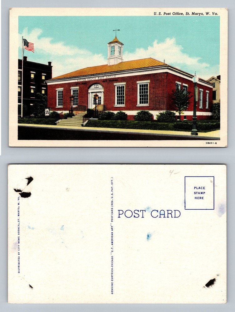 St Marys, WV-West Virginia, U.S. Post Office Street View Vintage Postcard