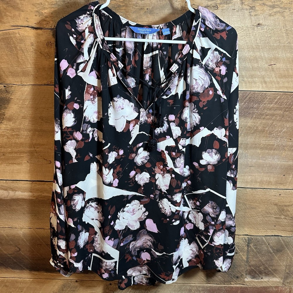 Simply Vera Wang Women's Long Sleeve Blouse Floral Print, Size L