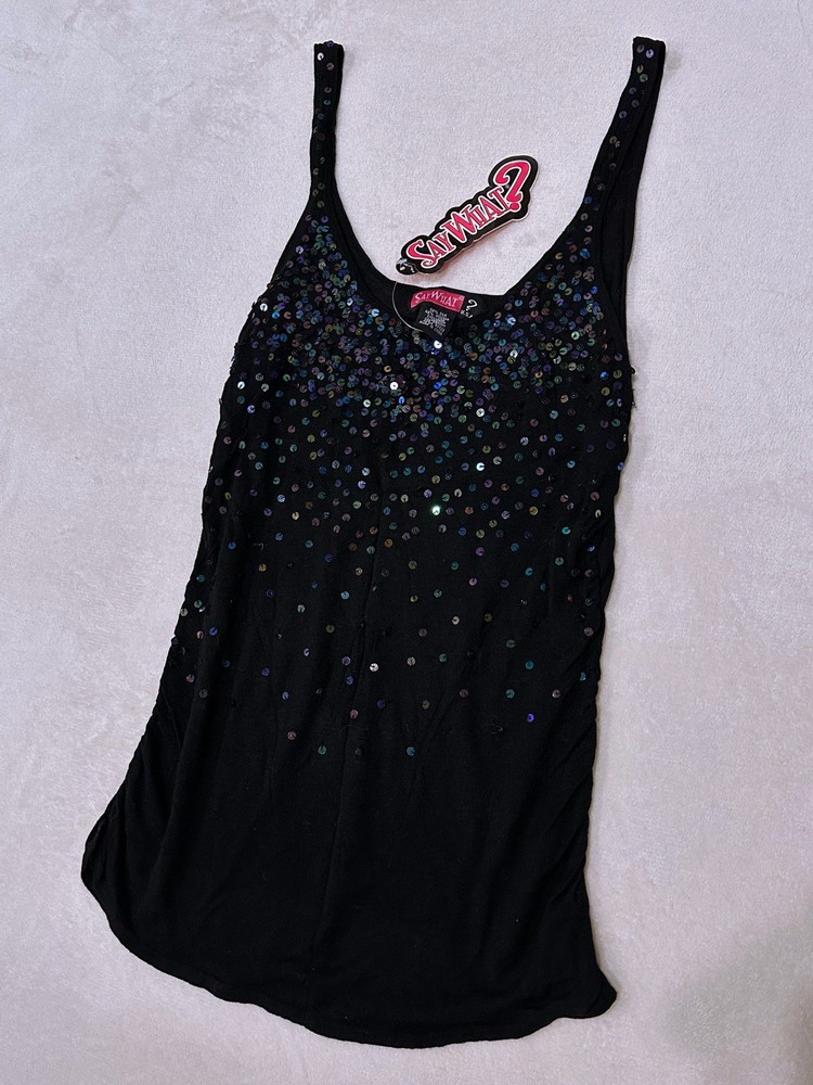 NWT Y2K Grail Silk Blend Say What? Sequin Tank Top