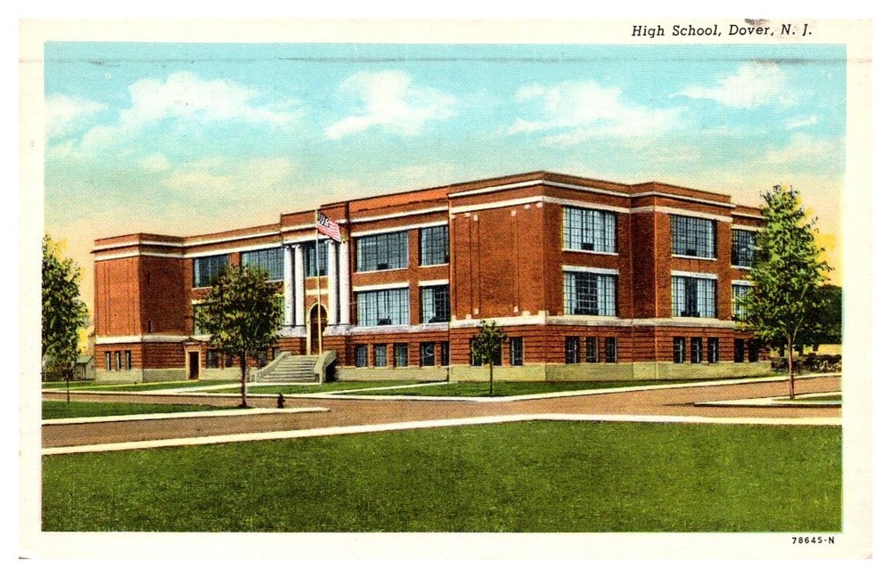 1946 Front of High School Building Dover New Jersey Vintage Postcard