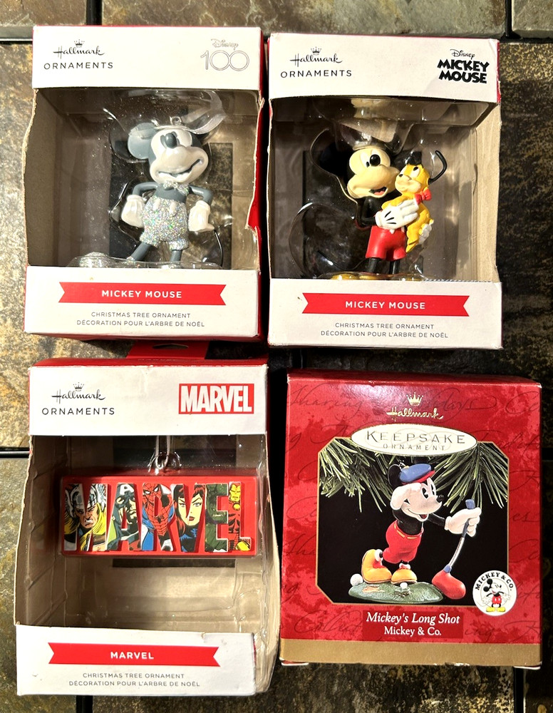 Disney Hallmark And Marvel Christmas Ornaments Lot Of Four In Boxes