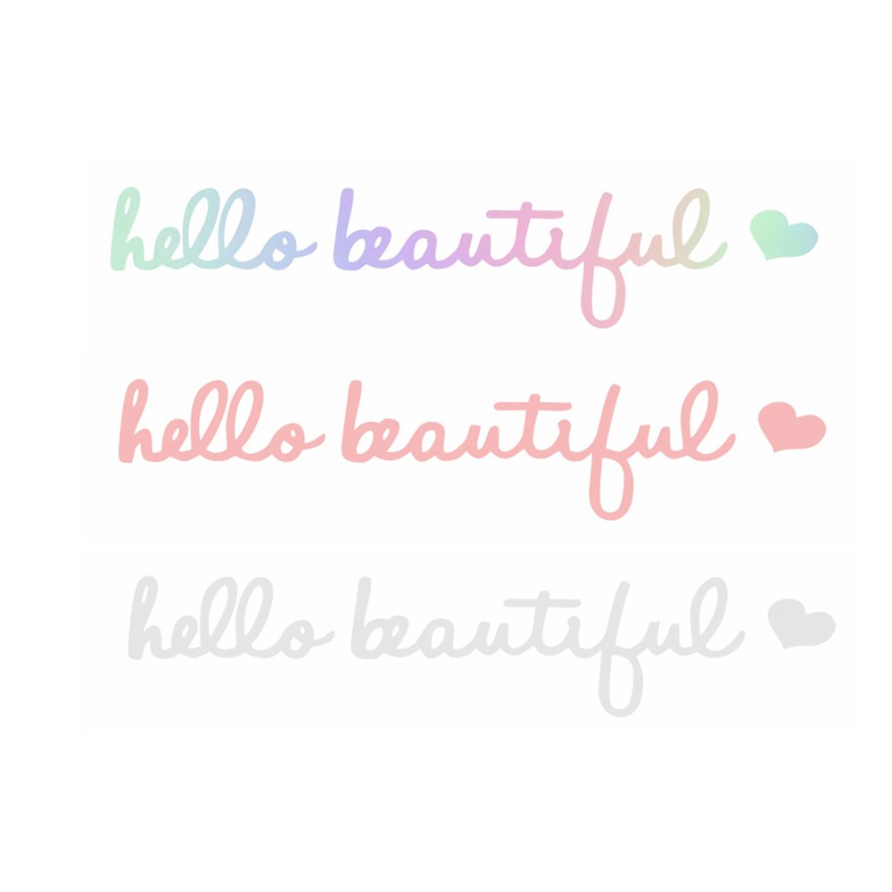 2 X Hello Beautiful Car Mirror Decal, Holographic Affirmation Sticker, Rearview