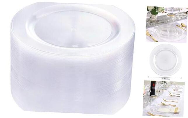 100Pieces Plastic Plates -Disposable Dinner Plates- Premium 10.25inch Clear