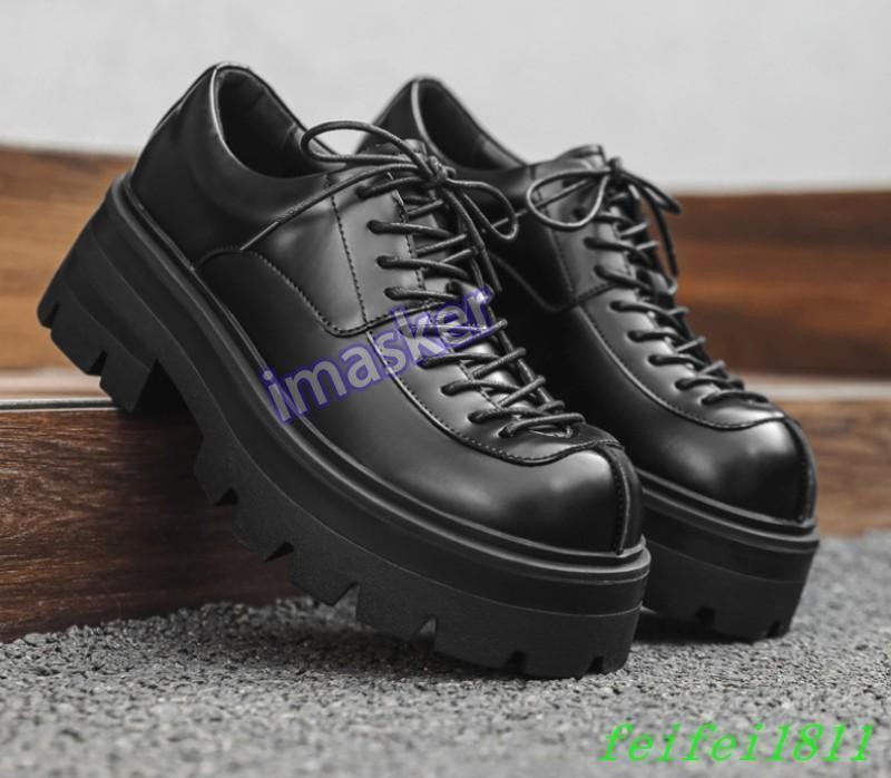 Men's Round Toe Platform Oxford Dress Business Casual Faux Leather Lace Up Shoes