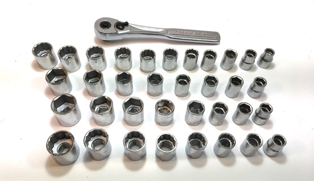 Craftsman 3/8 Socket Set USA - VS 44811 Ratchet 6 pt & 12 pt SAE & Metric - G C2