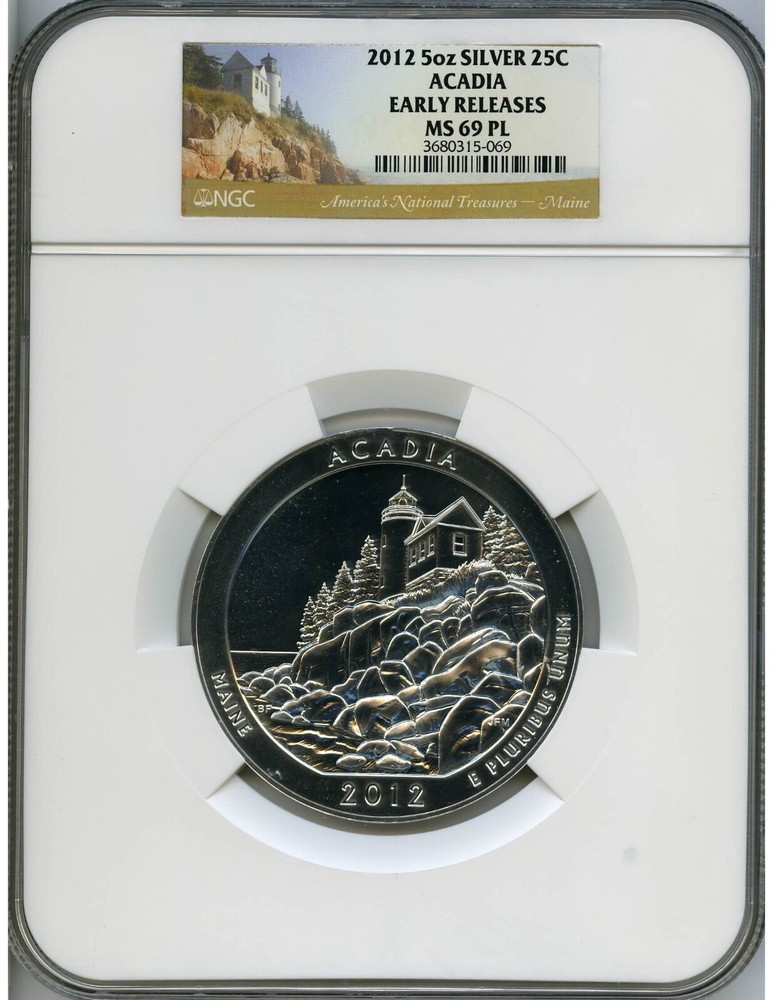 2012 ACADIA MAINE NATIONAL PARK 5 OZ. SILVER NGC MS 69 PL HIGHEST GRADED BY NGC-image