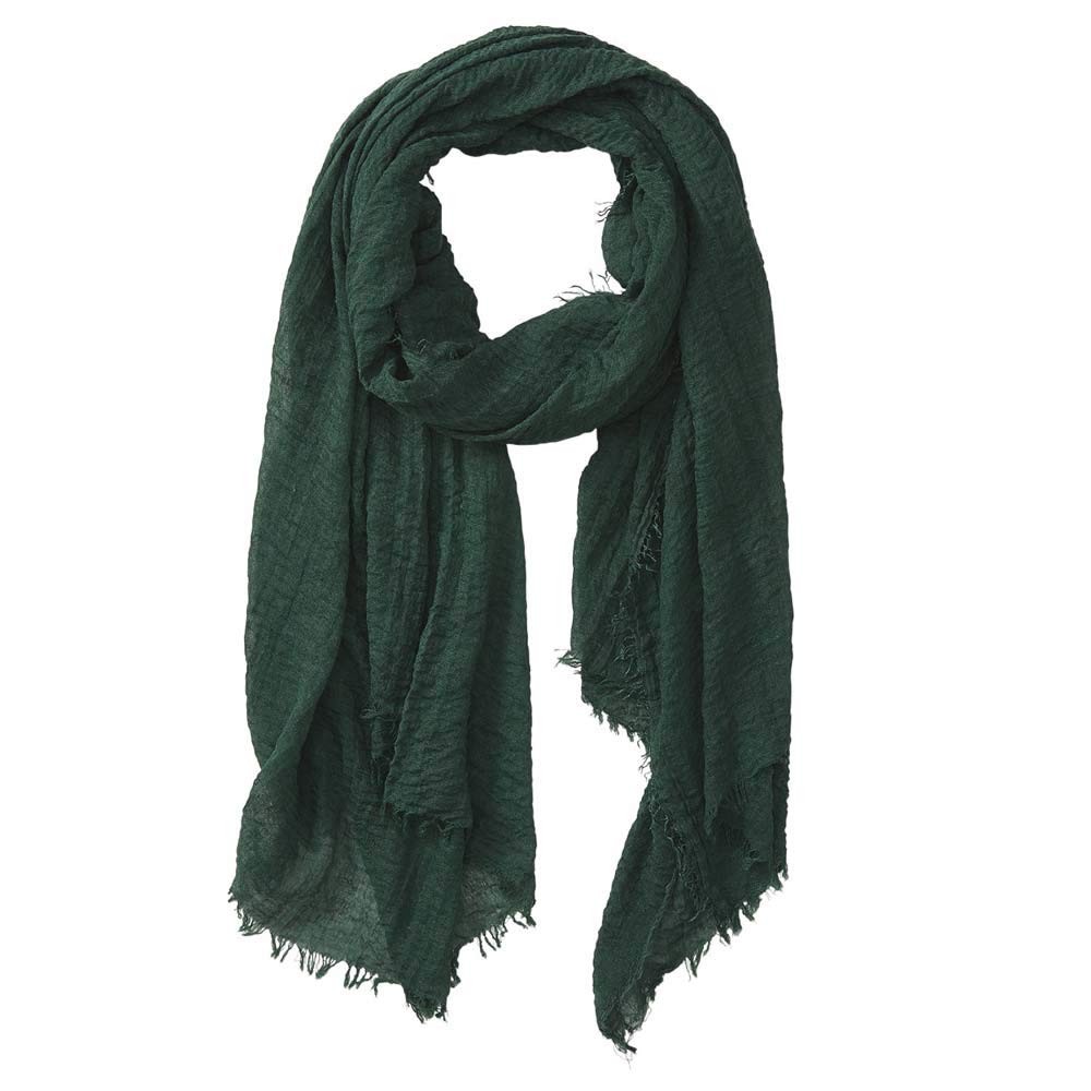 Summer Cotton Blend Crinkle Vintage Soft Scarf with Fringed Edges 35