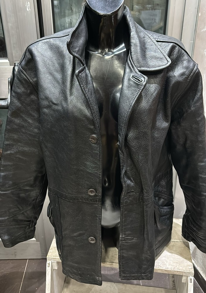 Vintage Brown Distressed Leather Jacket for Men Size 54 Black LLD472