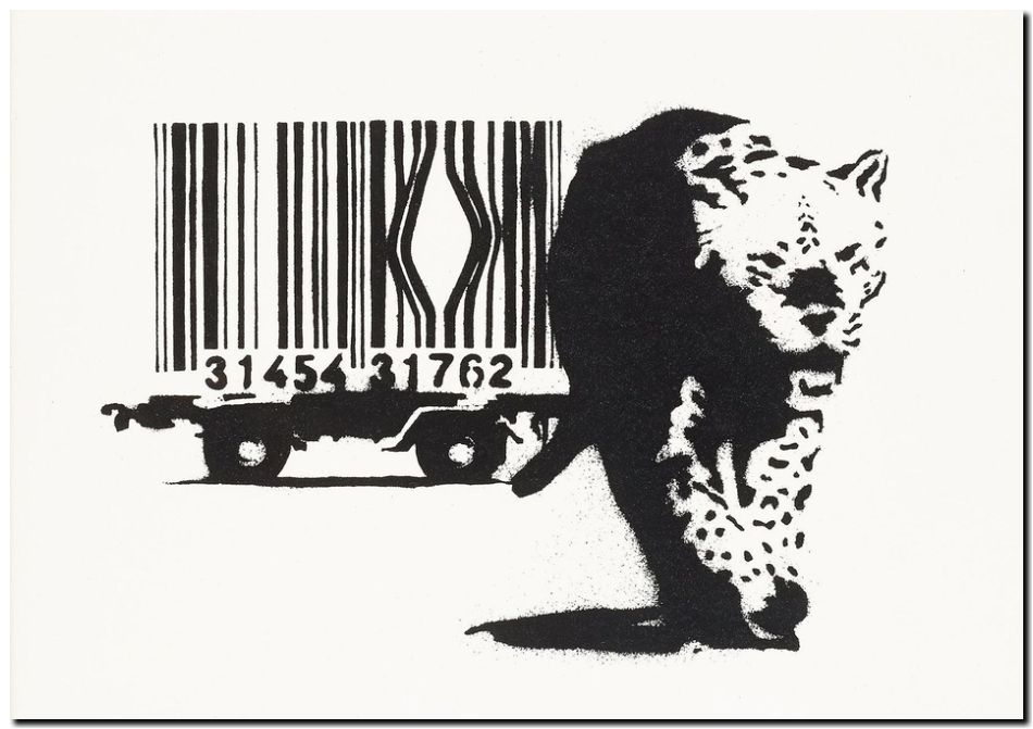 BANKSY STREET ART *FRAMED* CANVAS PRINT Barcode leopard 24x16