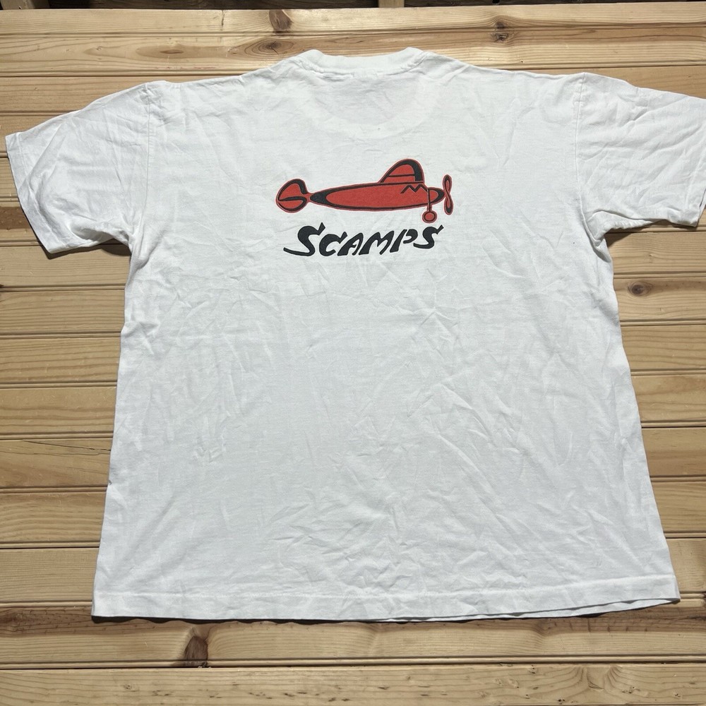 Vintage 90s SCAMPS Airplane Rockabilly Music Shirt Size 2XL Single Stitch