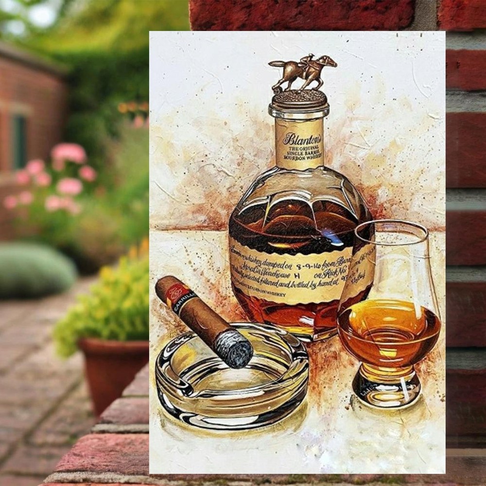 Elegant Cigar & Bourbon Whiskey Metal Wall , 8*12- Durable Iron Tin Metal Signs