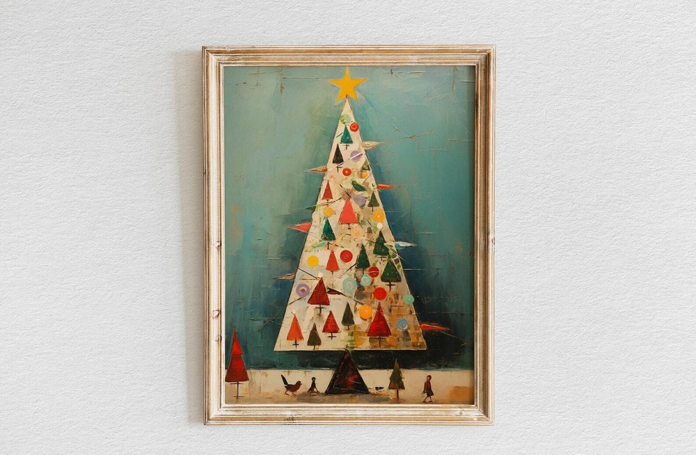 Vintage Christmas Tree Vintage Holiday Wall Art Christmas Art Festive Decor