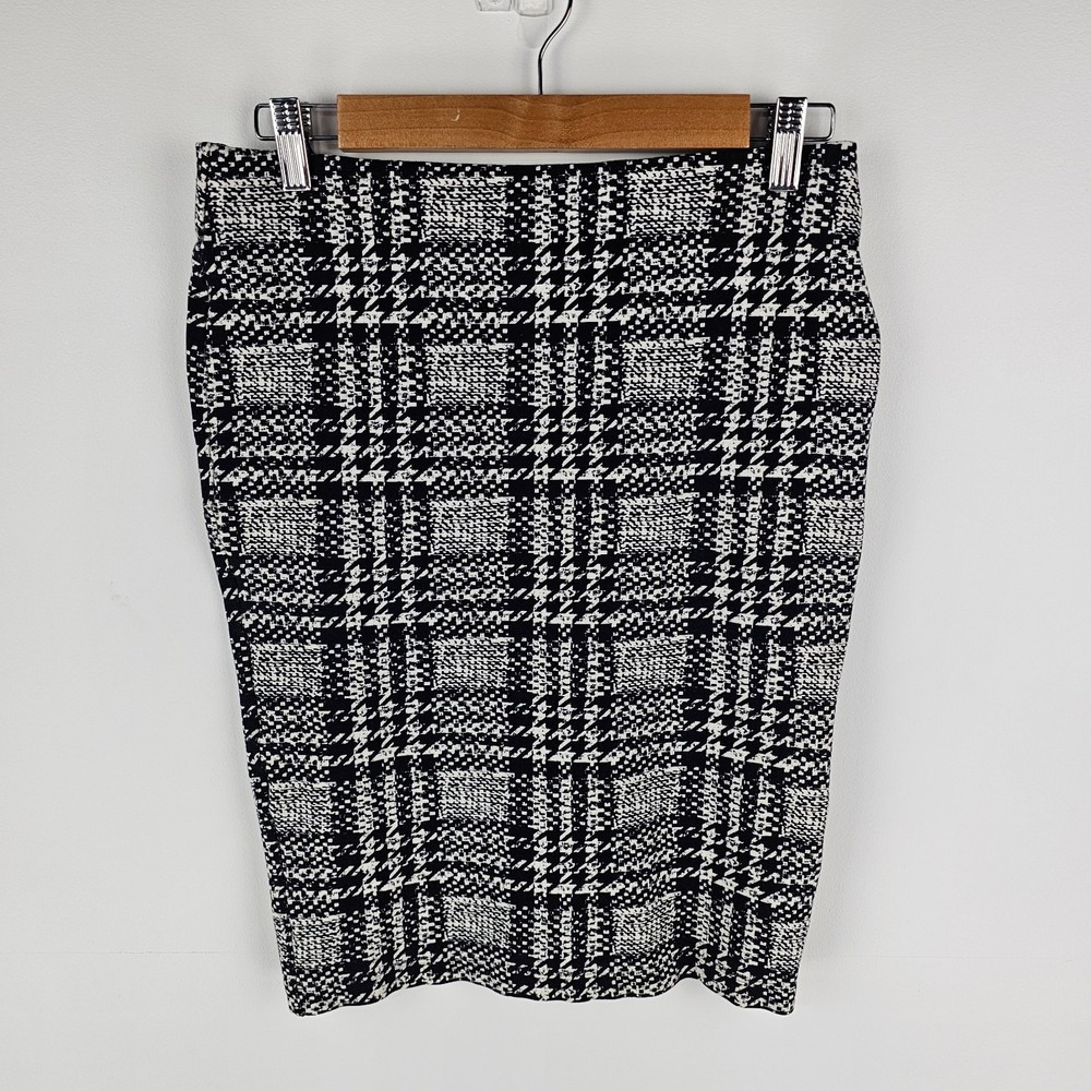 Witchery Womens Size 10 Black White Abstract Stretch Skirt with Elastic Waist-image