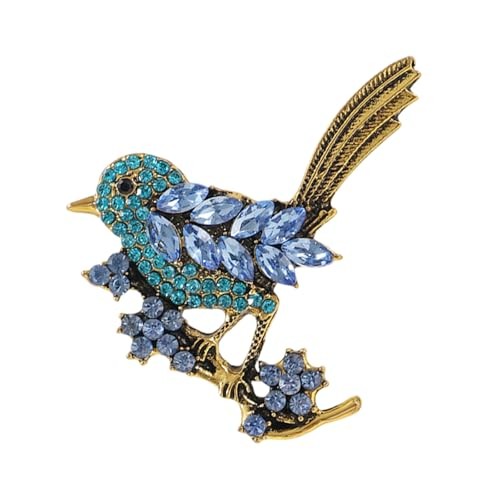 Crystal Bird Brooch Pin Sparkling Rhinestone Blue Alloy Clothing Hat Scarf Women
