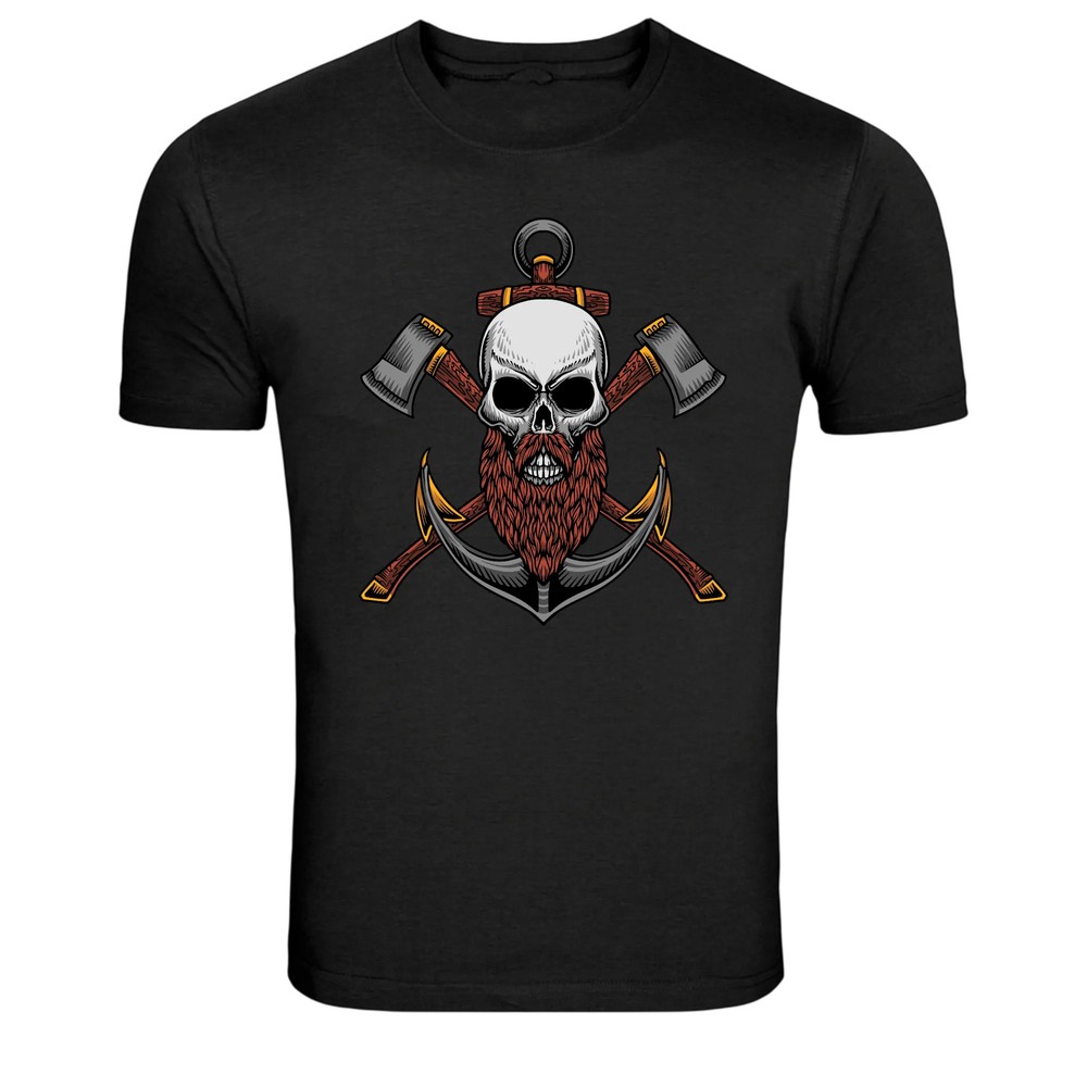 Viking Skull Beard Axe Anchor Warrior Graphic T-Shirt