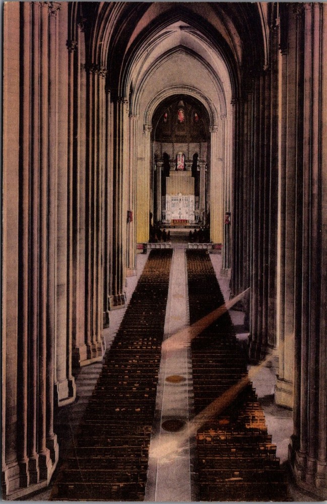 Vintage St John the Divine Cathedral NYC Postcard High Altar Albertype Handcolor