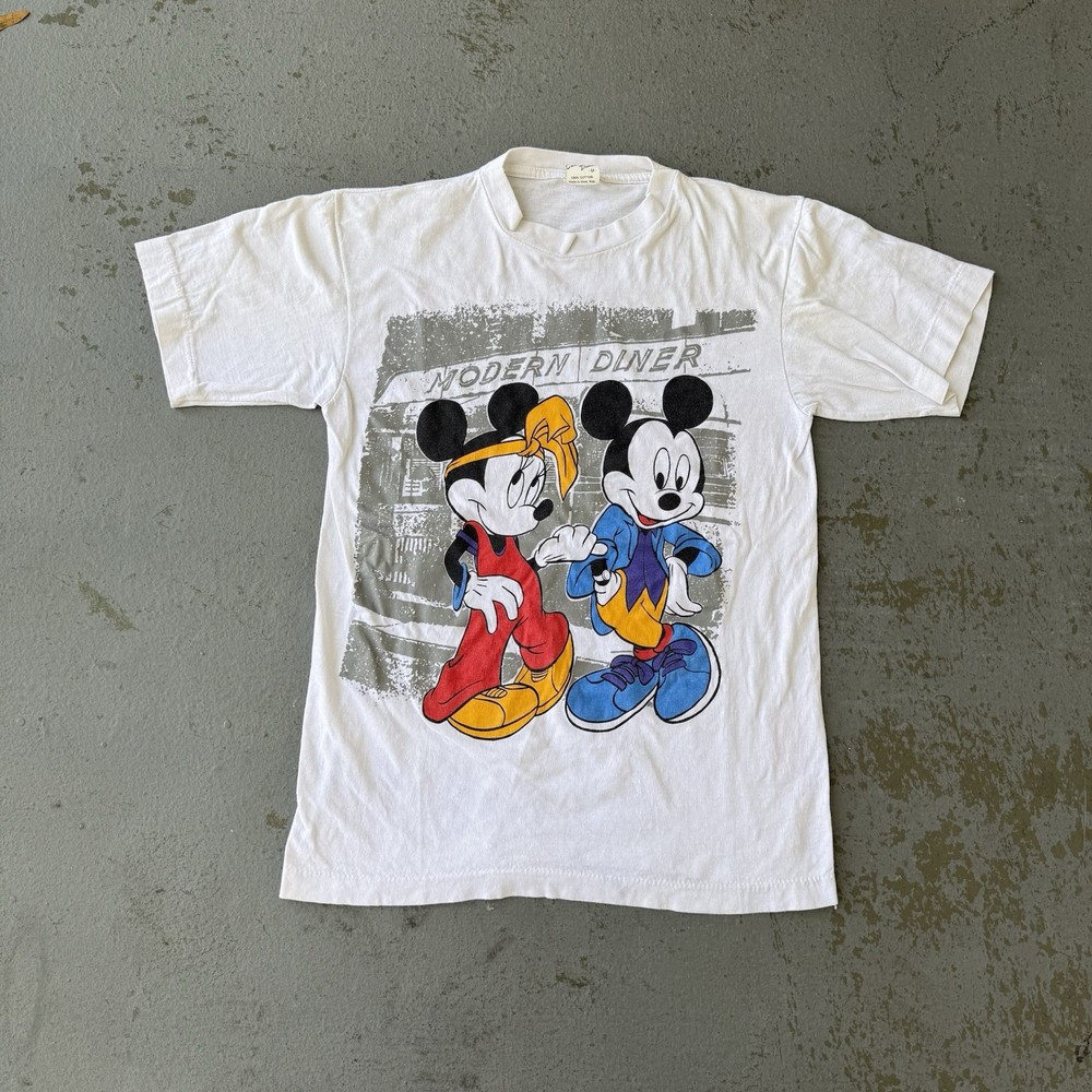 Vintage 90s Disney Mickey & Minnie Mouse Modern Diner Graphic T Shirt Size MD