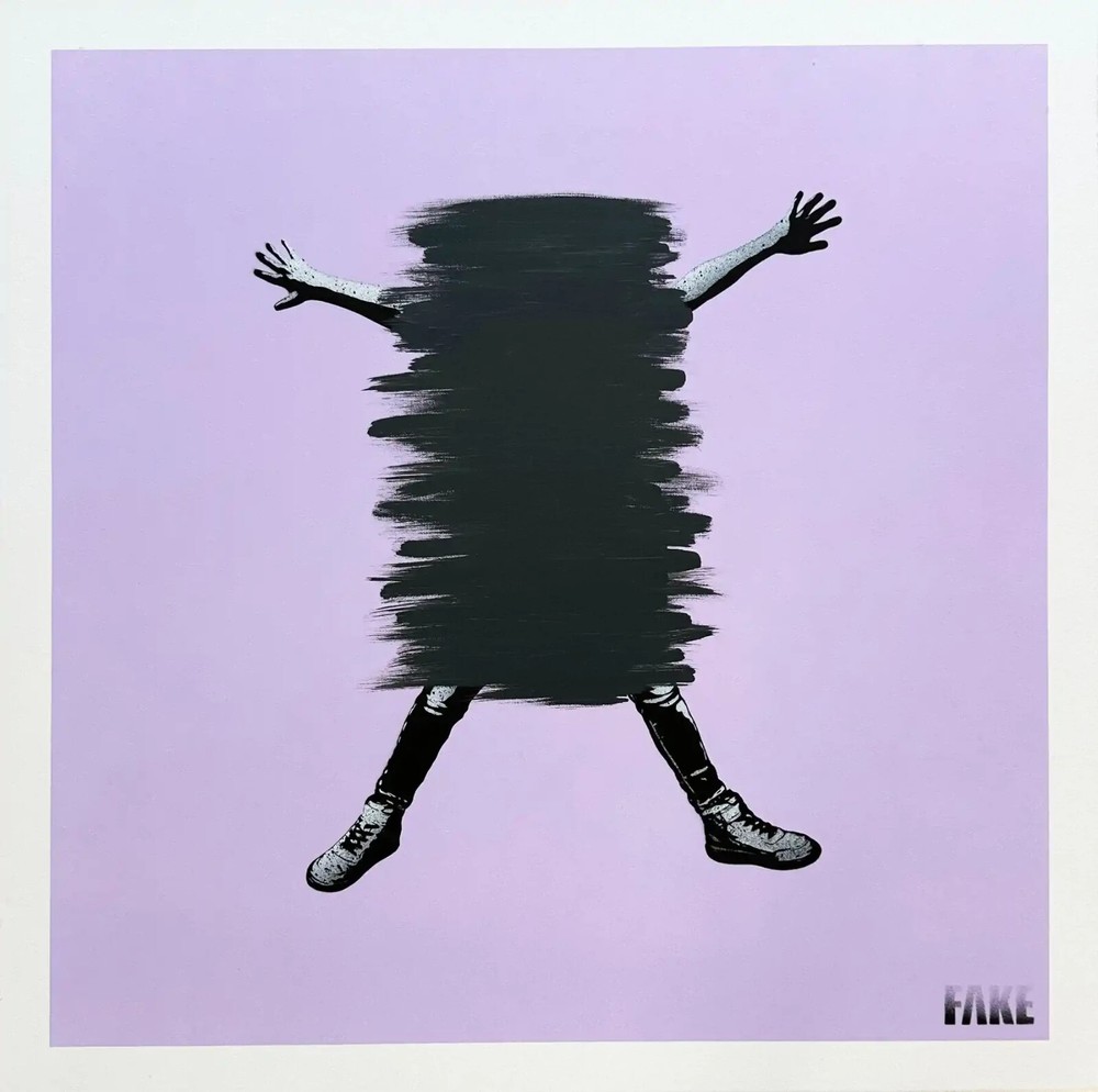 FAKE - PASTED, One-of-a-Kind Spray Paint on Canvas, Signed (27.5 x 27.5 in)