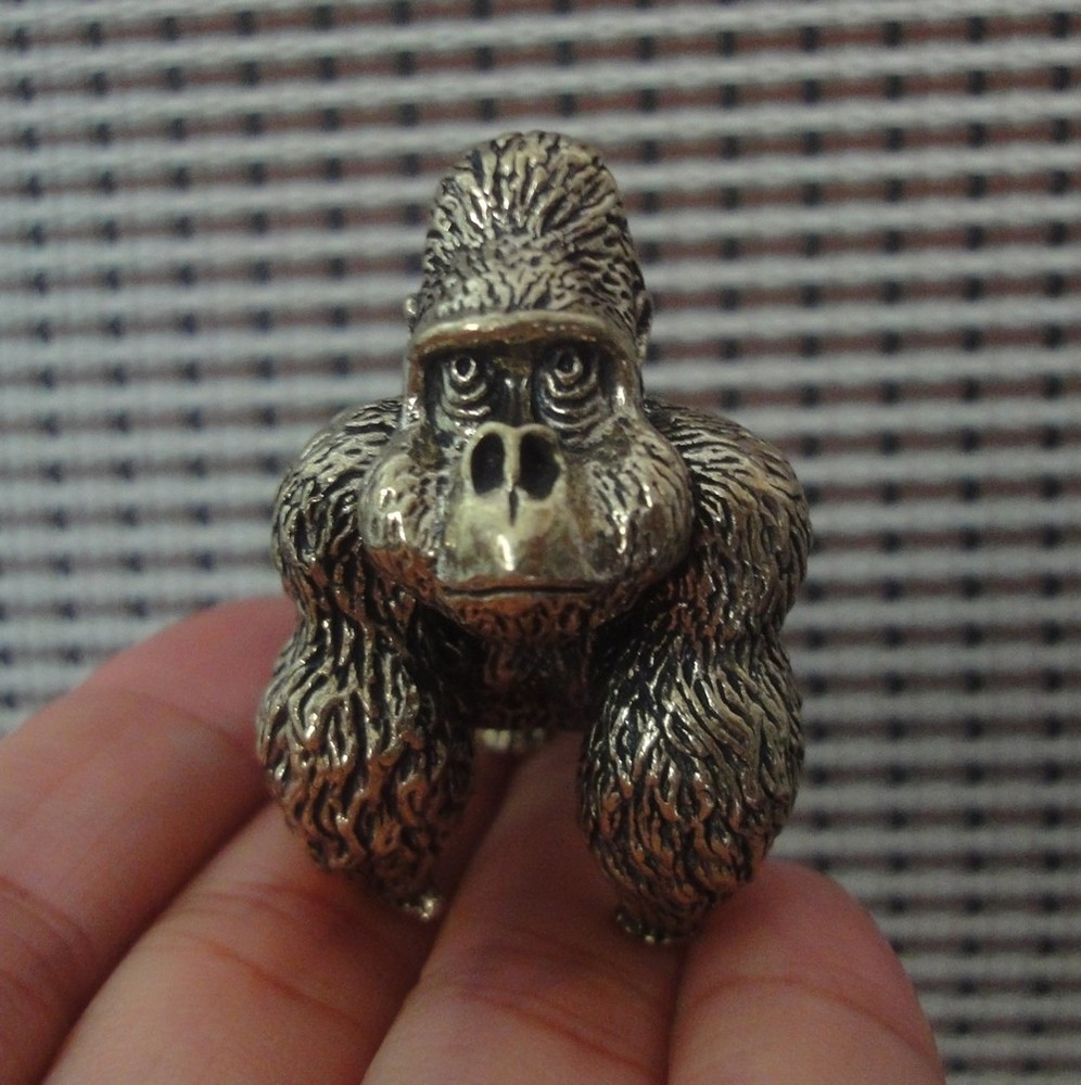 Solid Brass Copper Cool Gorilla Figurine Vintage Style Statue Pendant