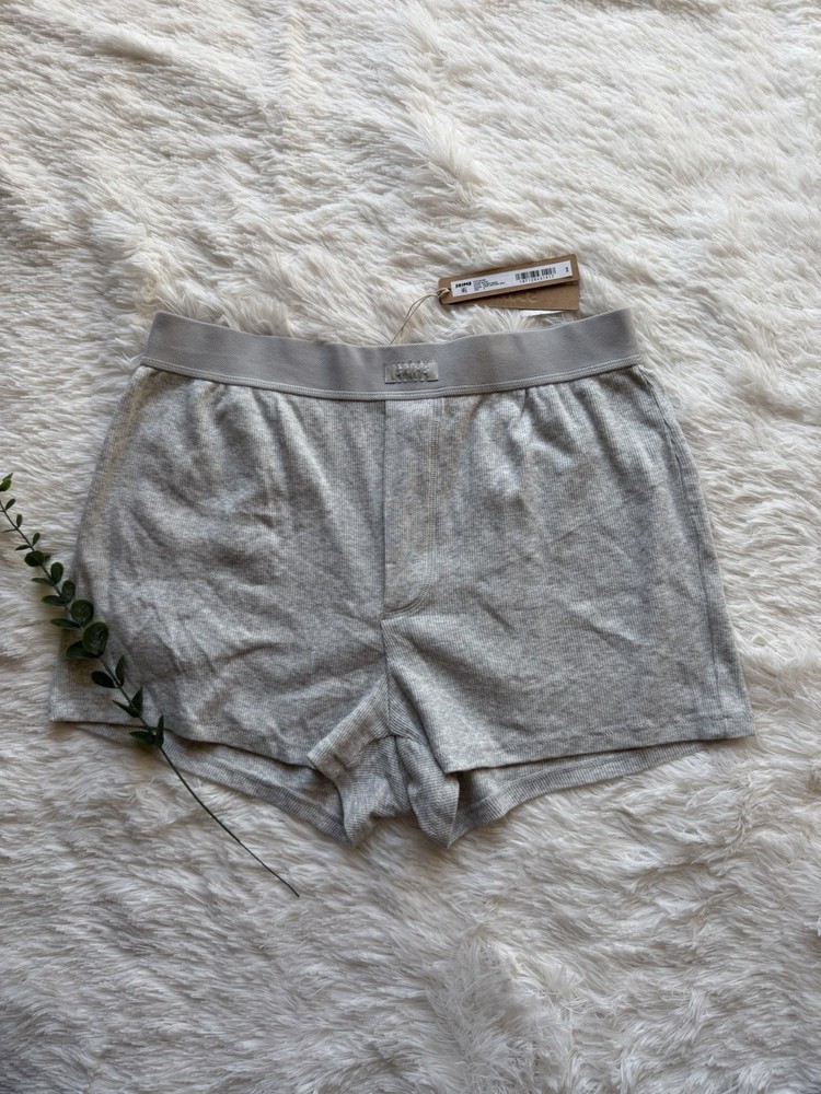 SKIMS Cotton Rib Lounge Boxer Shorts Light Heather Grey Women's Size S