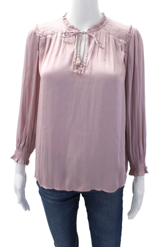 Paige Womens Textured Silk Long Sleeve V-neck Lined Sleek Top Pink Size SFree Shipping in US $100+ Orders | $6.95 Orders Below