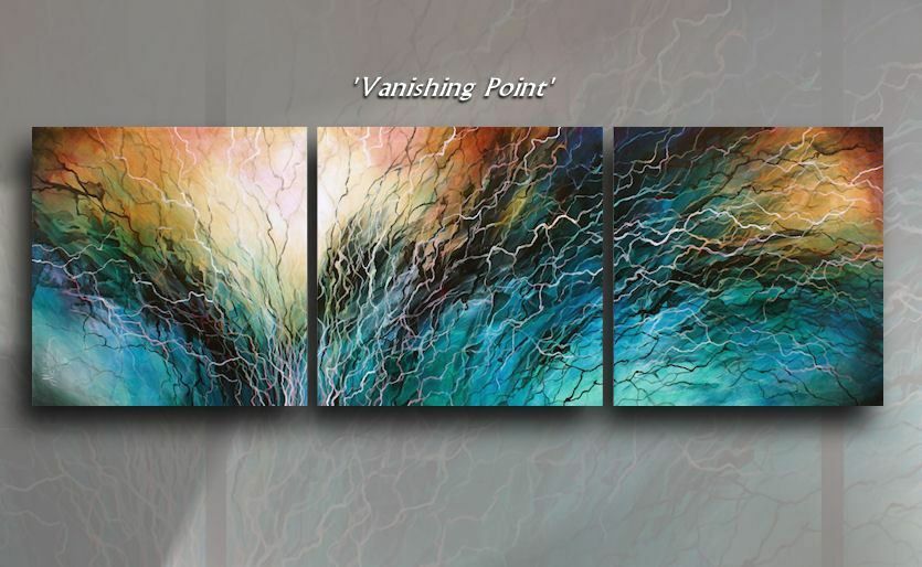 Michael Lang, Abstract, Painting, 3 piece Decor, unique Origina,l Cert. Blue