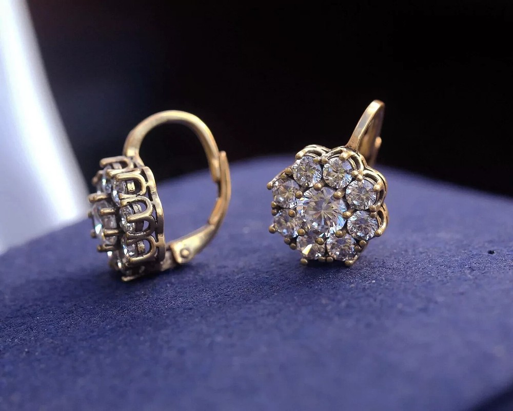 Art Deco 1.20Ct Round Lab Created Diamonfd 14K Gold Finish Drop/Dangle Earrings