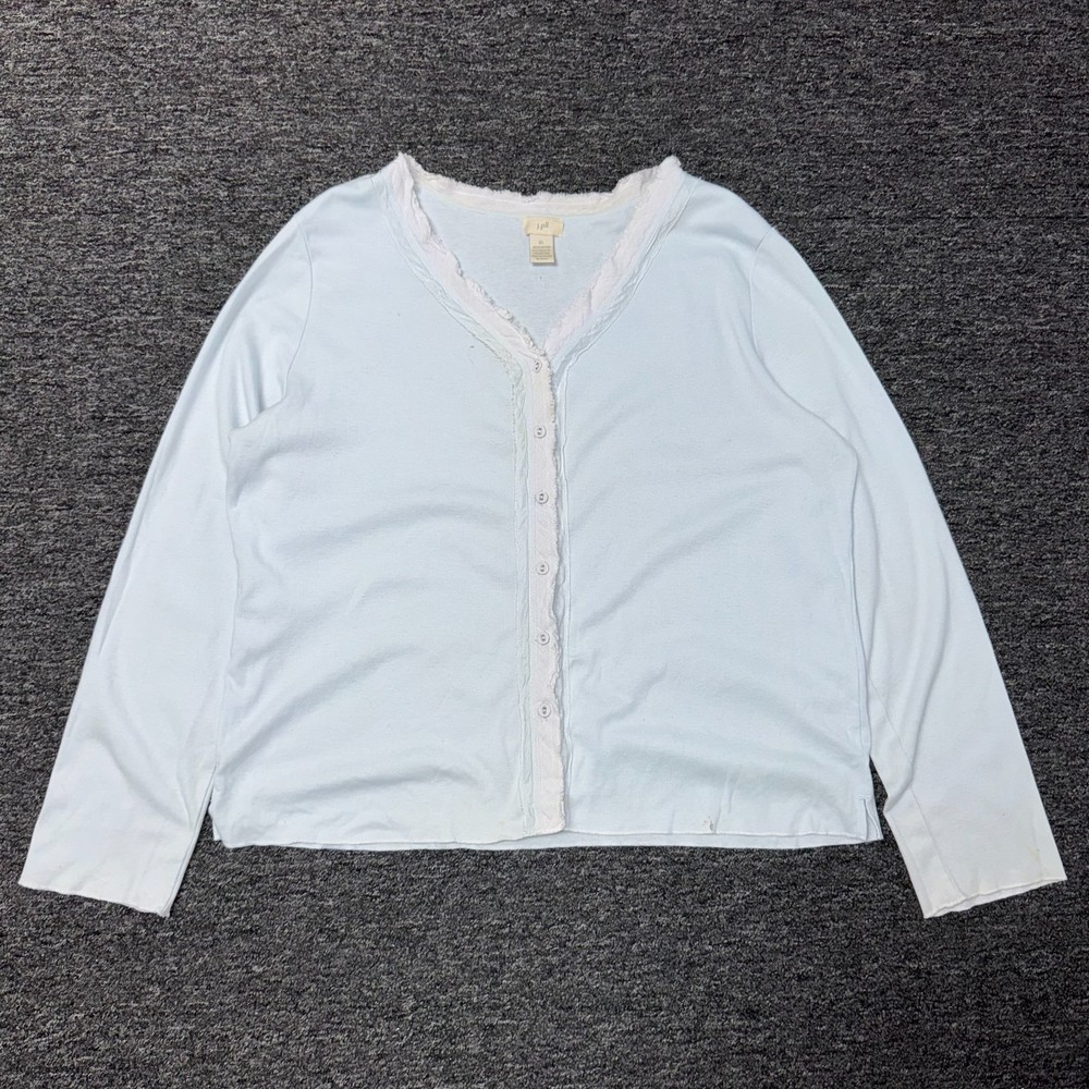 Vintage 90s J Jill Cardigan Sweater Knit 100% Cotton Top Sz XL Baby Blue