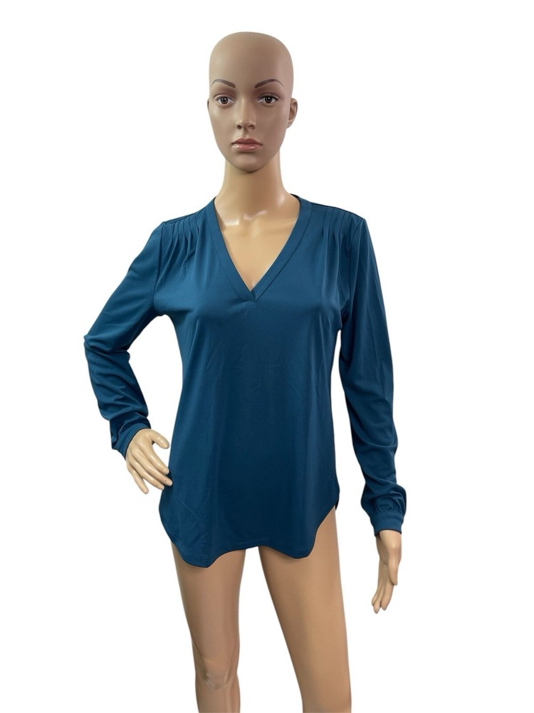 Ann Taylor Women’s Size XS Long Sleeve V Neck Solid Blue Shirt