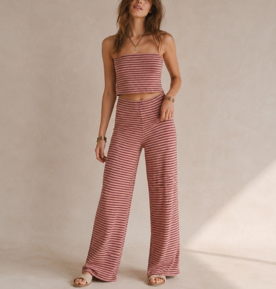 Free People Free-Est Sailor Tube Top Set Women M Burnt Henna Stripe Resort Beach