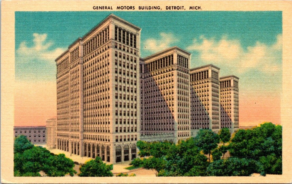 The General Motors Building Detroit Michigan Vintage Postcard