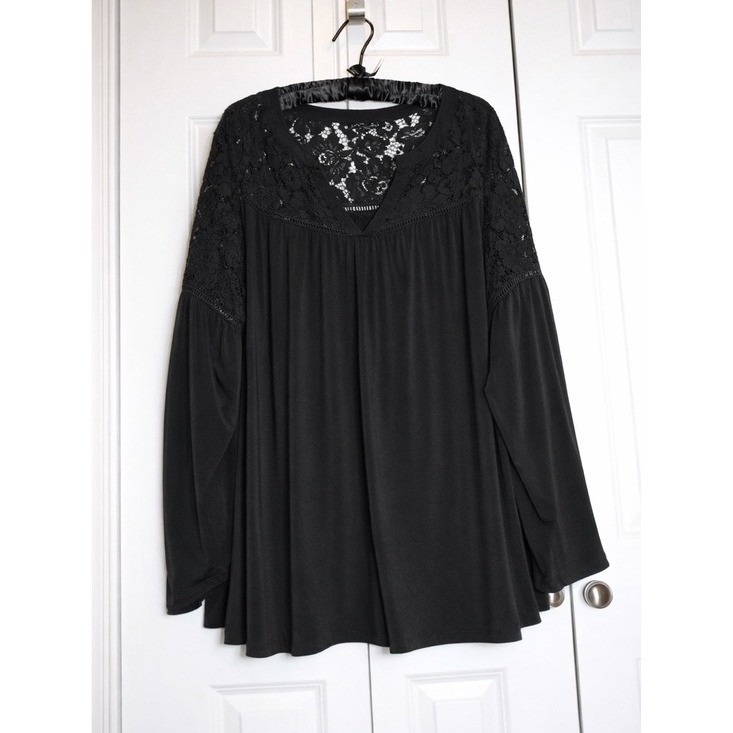 Lane Bryant Lace Blouse 26 28 Bell Sleeve Flowy Romantic Plus