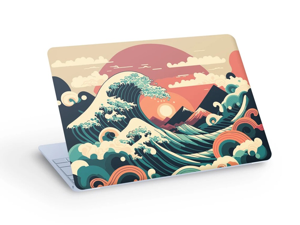 JAPANESE Art Ocean Wave & Sun LAPTOP SKIN Decal Sticker - Custom Size