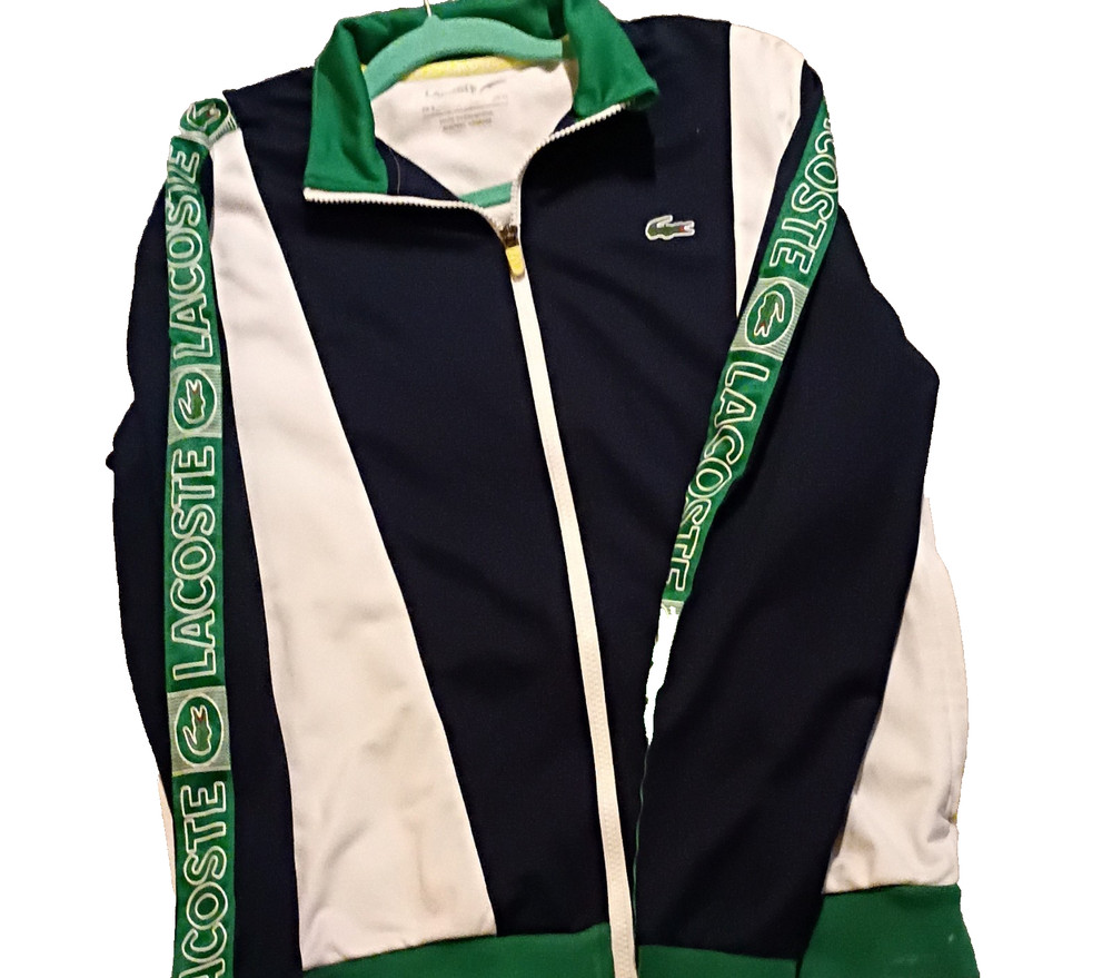 Lacoste Men's Track Jacket Full Zip Stand-Up Collar Navy White Green Size M