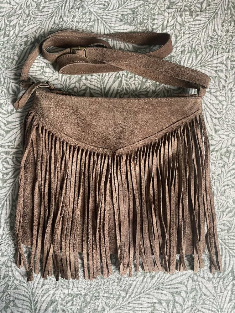 Vintage Brown Leather Crossbody Shoulder Bag with fringes