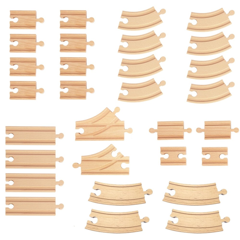 30-Piece Wooden Train Track Expansion Set for Kids