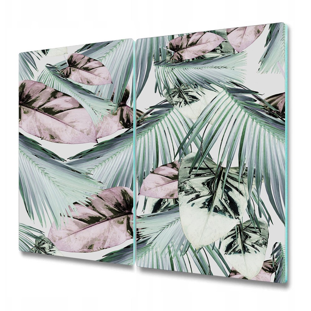 Glass Surface Protector Pale Leaves tropical Colourful Pink Green 2x30x52