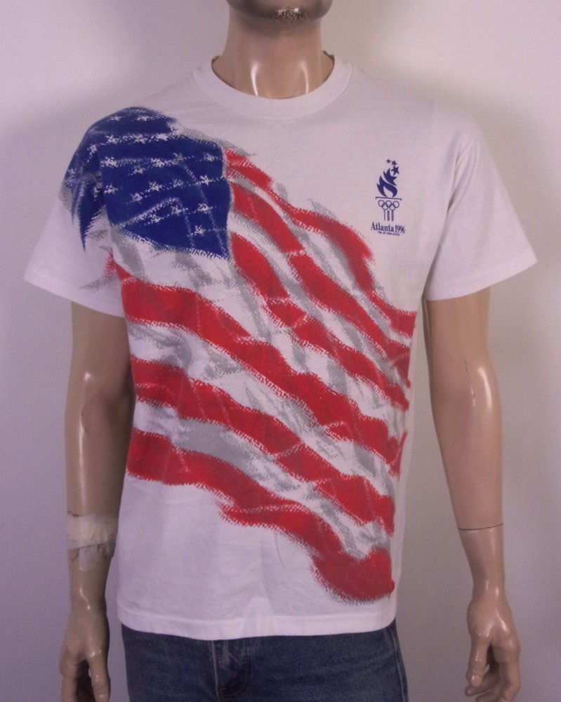 vintage 90s single stitch 1996 Atlanta Summer Olympics T-Shirt USA Flag SZ L