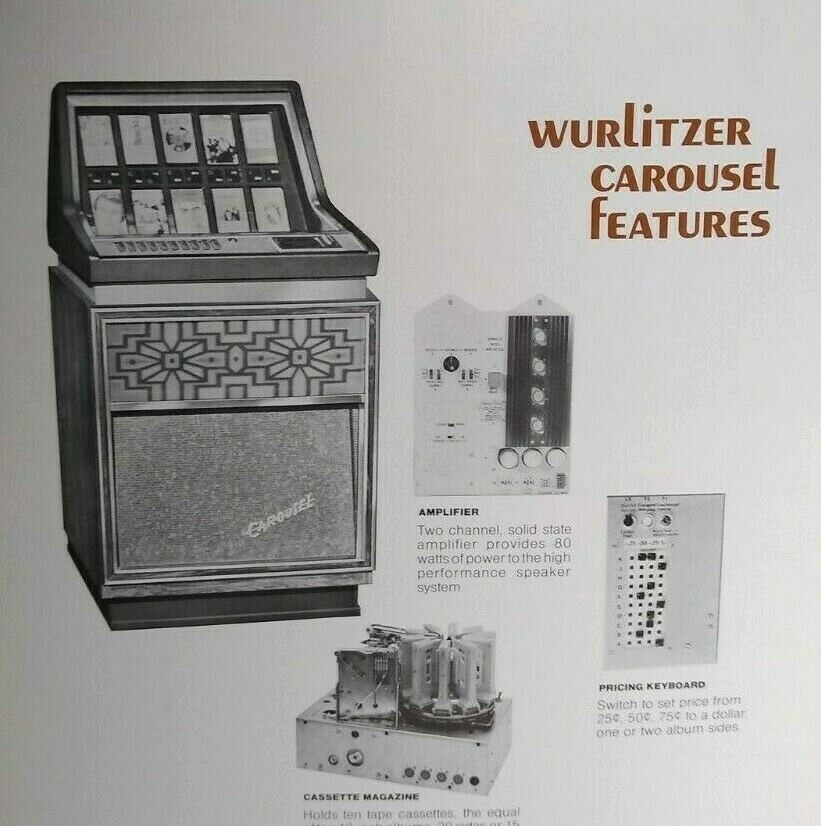 Wurlitzer Carousel Cassette Tape Jukebox Flyer Foldout Phonograph Art 8.5