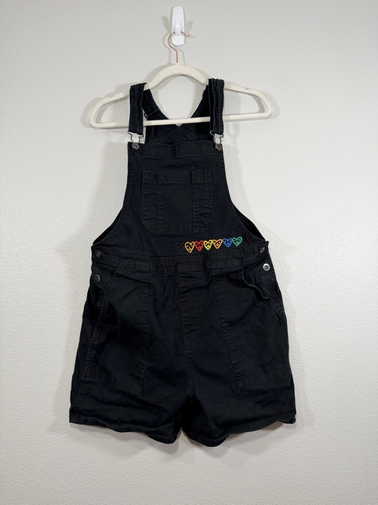 Target x Humberto Cruz Pride Short Overalls Black Denim Rainbow Hearts Women M