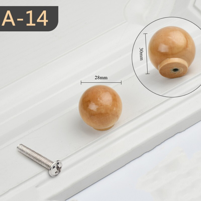 Round Wood Knobs, 4pcs 30x28mm Pull Handles for Drawer with Screws